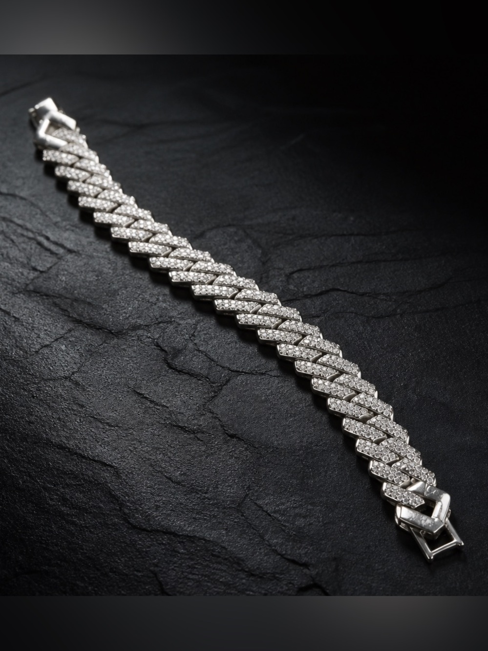 Rhinestone Cuban Link Bracelet - Silver Tone